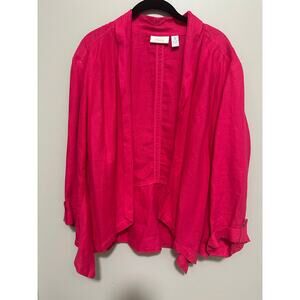 Chico's 100% Linen  Pink Roll-Tab Sleeve Open-Front Cardigan Size 3 XL